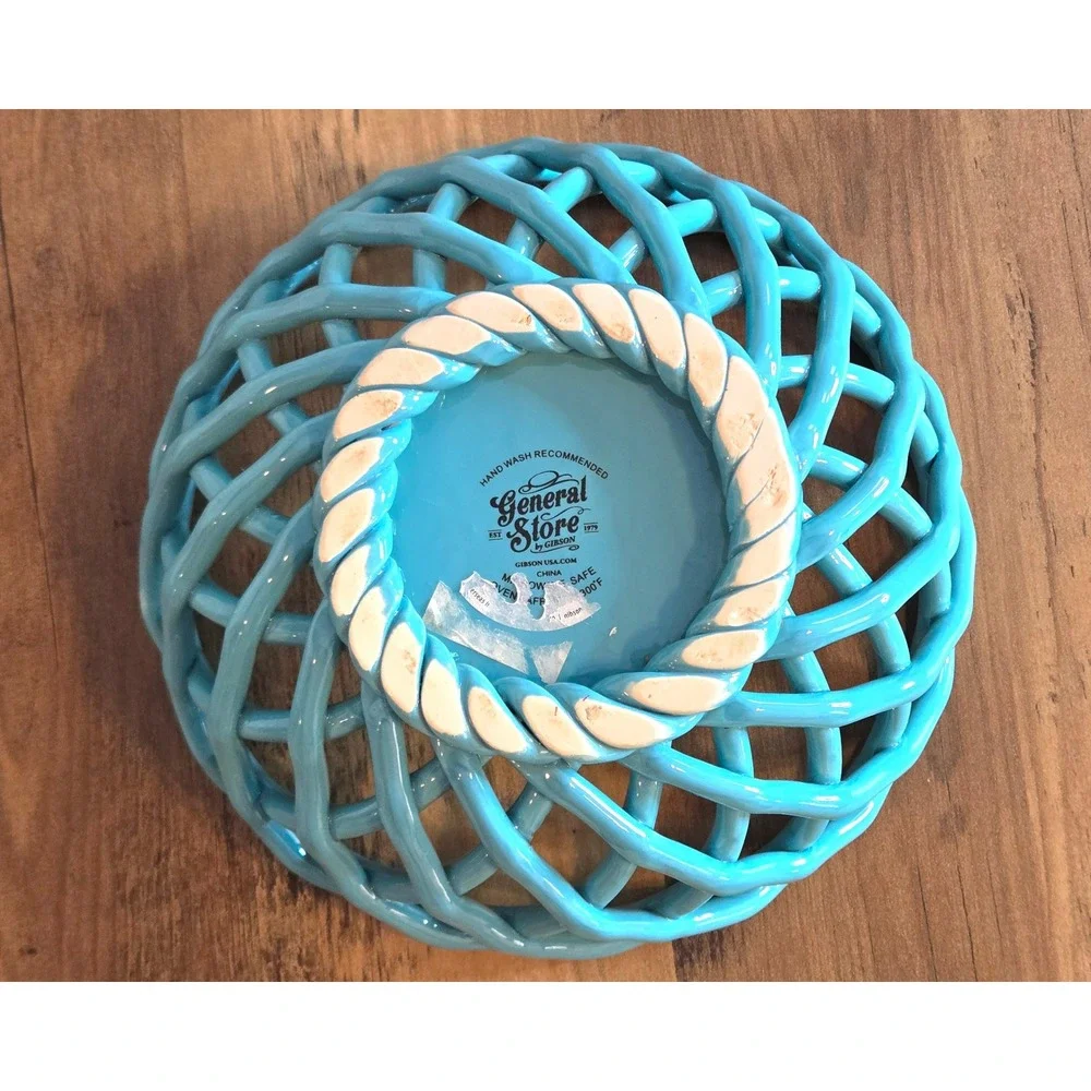 General Store by Gibson Hollydale Turquoise Ceramic Lattice Woven Fruit Bowl